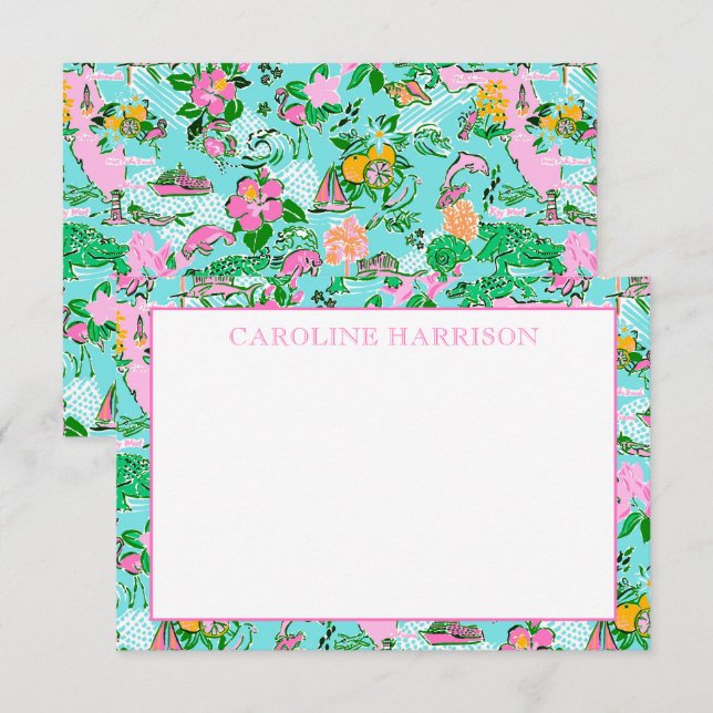 De Remerciements Carte Floride Preppy Palm Beach Motif Imprimer (Devant / Derrière)