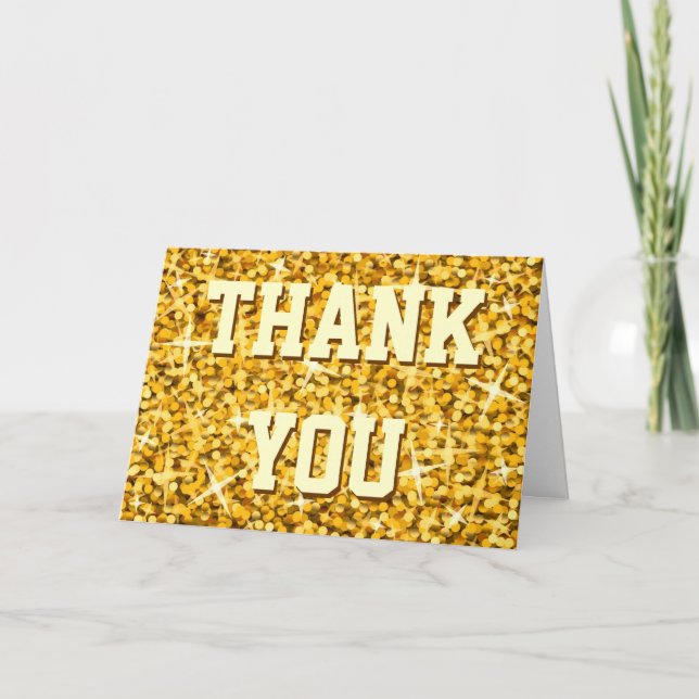 De Remerciements Carte Glitz "Gold" "Merci" "Your Text" (Devant)