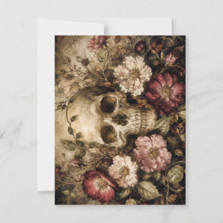 De Remerciements Carte gothique Crâne Vintage et Fleurs Sauvages