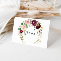 Carte Gracias Mariage pliée Rustique Floral