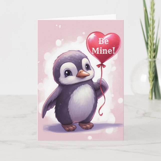 DE REMERCIEMENTS CARTE JEUNE ENFANT PENGUIN VALENTINE (Devant)