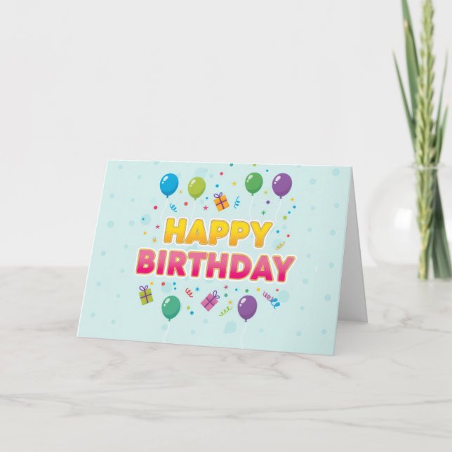 De Remerciements Carte Joyeux Anniversaire Ballon & Cadeaux Colorés (Devant)