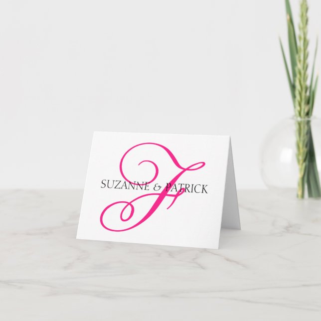 De Remerciements Carte lettre Monogramme Script F (Rose Chaud / Noi (Devant)