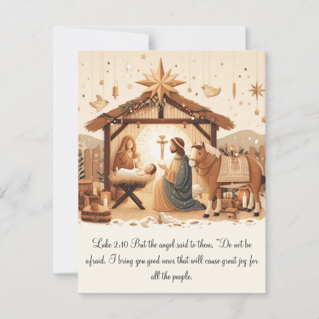 De Remerciements Carte Luke 2 Manger Scene Flat Card (Écrivez votre (Devant)