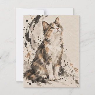 De Remerciements Carte mixte encre expressive chat