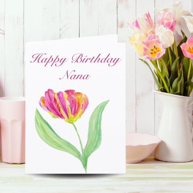 De Remerciements Carte Nana Anniversaire couleur rose chaud (Nana's joy: Tulip beauty in watercolor. A birthday gift she'll treasure.)