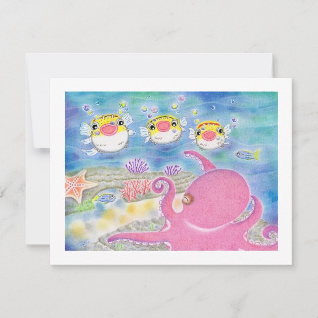 De Remerciements Carte Octopus Poisson Hérisson Musique Pour Toute  (Devant)