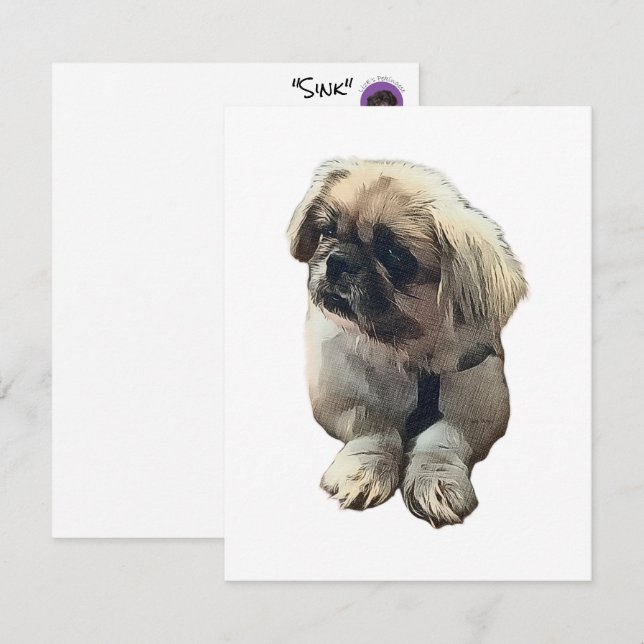 De Remerciements Carte Pekingese blanche avec "évier" (Devant / Derrière)