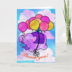 De Remerciements Carte personnalisable Flying Elephant and Balloons