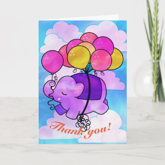De Remerciements Carte personnalisable Flying Elephant and Balloons