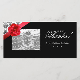 De Remerciements Carte photo avec arc et damas fleuris rouges