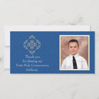 De Remerciements Carte photo Christian Royal Blue Damask