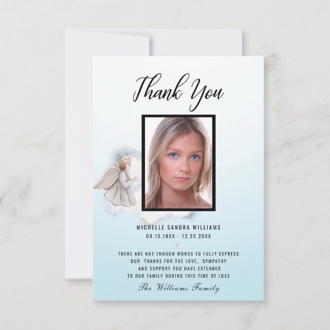 De Remerciements Carte photo commémoratif Angel Aquarelle bleue (Devant)