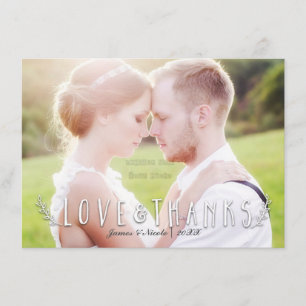 De Remerciements Carte photo typographique LOVE & THANKS recto et v