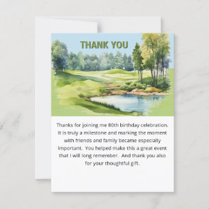 De Remerciements Carte plate anniversaire 80 ans thème golf paysage