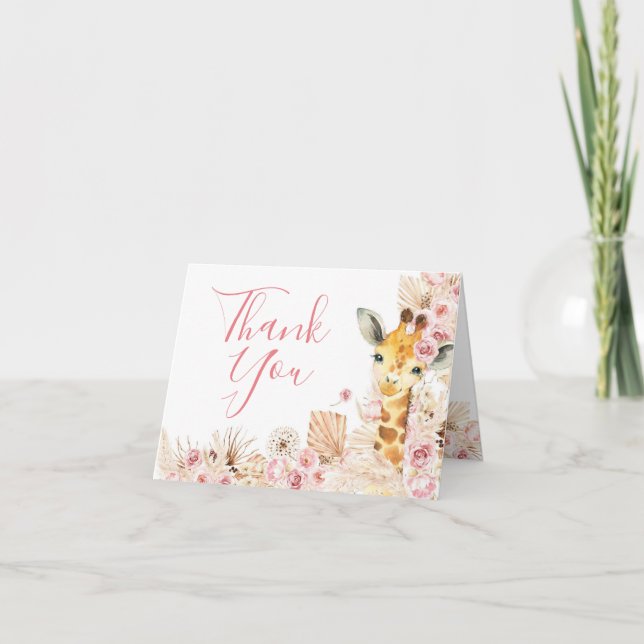 De Remerciements Carte pliée Baby shower Boho rose vif (Devant)