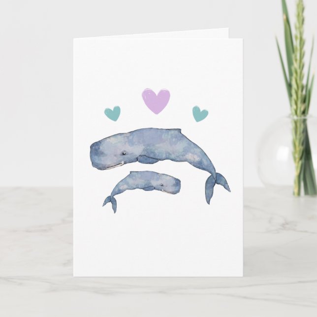De Remerciements Carte pliée Blank Blank Mère et Bébé Baleine (Devant)