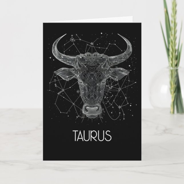 De Remerciements Carte pliée bleue Taurus Zodiac Constellation (Devant)