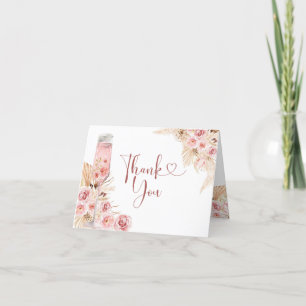 De Remerciements Carte pliée Fleurs rose boho et Prosecco