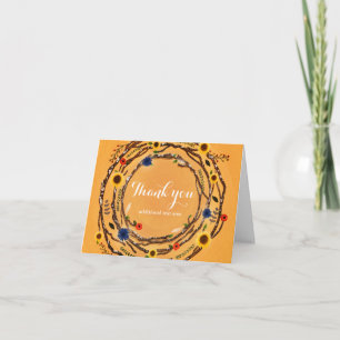 De Remerciements Carte pliée jaune floral Branches d'arbre rustique