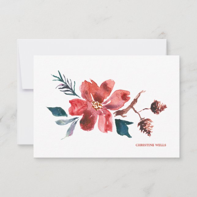 De Remerciements Carte pour notes d'aquarelle Poinsettia (Devant)
