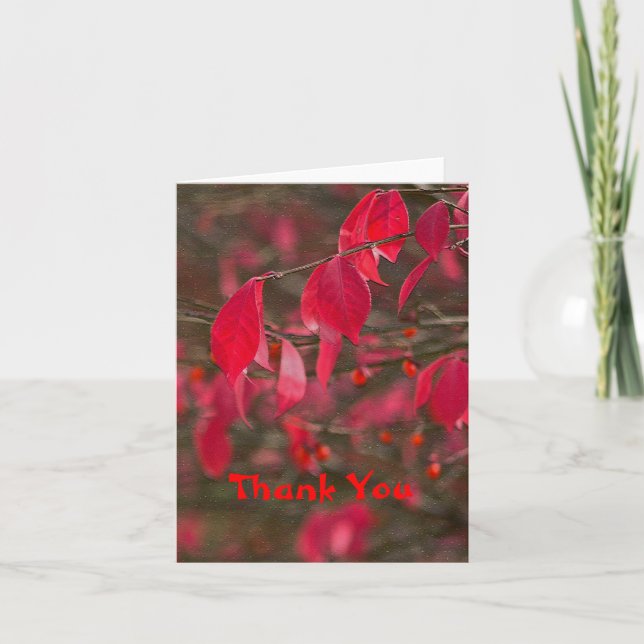 DE REMERCIEMENTS CARTE POUR NOTES, "MERCI" FEUILLE ROUGE (Devant)