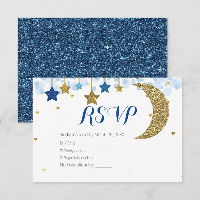 De Remerciements Carte RSVP Baby shower Marine Blue Gold Moon (Devant / Derrière)