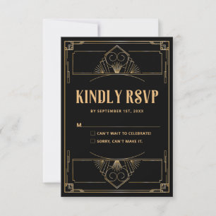 De Remerciements Carte RSVP Black Gold Art Déco 20s Mariage QR Code