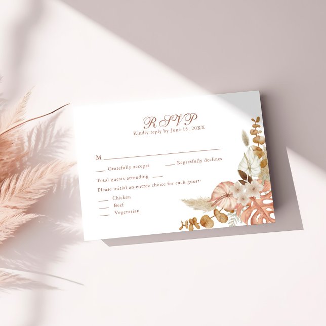 De Remerciements Carte RSVP Boho Floral Pampas Mariage Grass modern (Modern Boho Floral Pampas Grass Wedding RSVP Card on a white table.)