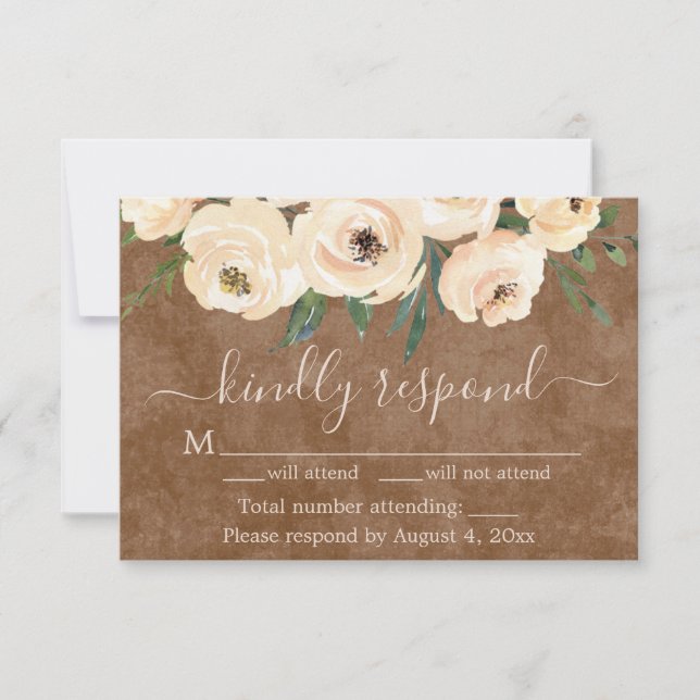 De Remerciements Carte RSVP Brown or Rose Floral Beige (Devant)