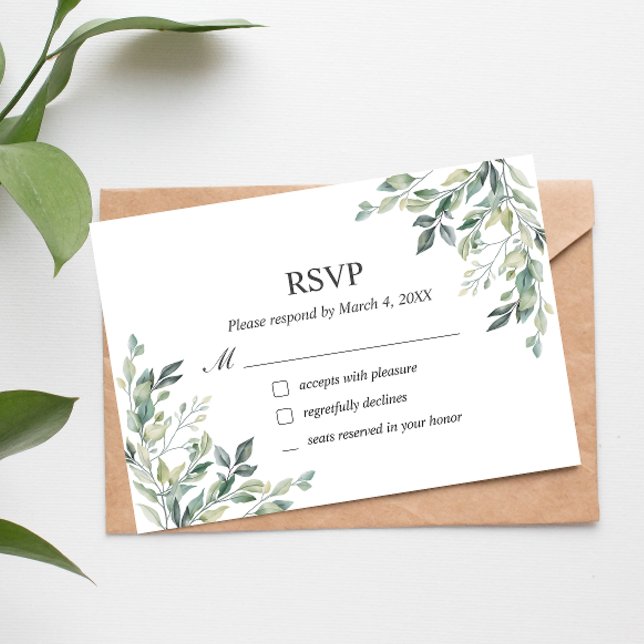 De Remerciements Carte RSVP géométrique Eucalyptus Greenery (Créateur téléchargé)