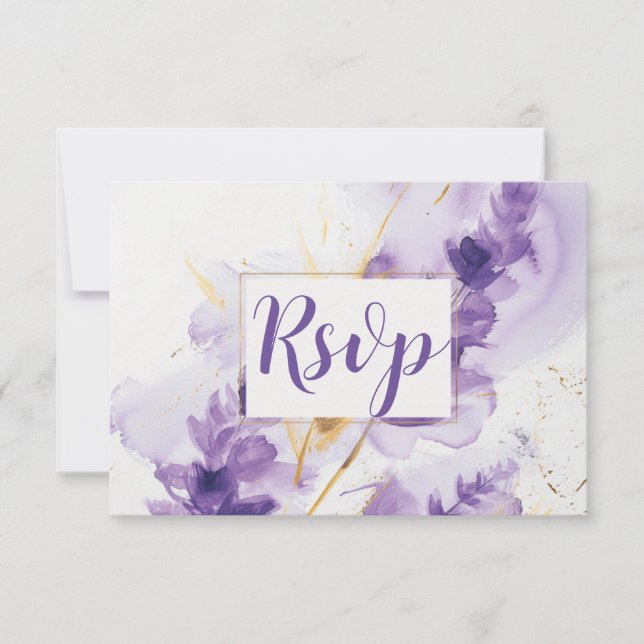 De Remerciements Carte RSVP Lavender Golden Watercolor Florale (Devant)
