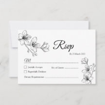 Carte RSVP minimaliste en ligne florale blanche