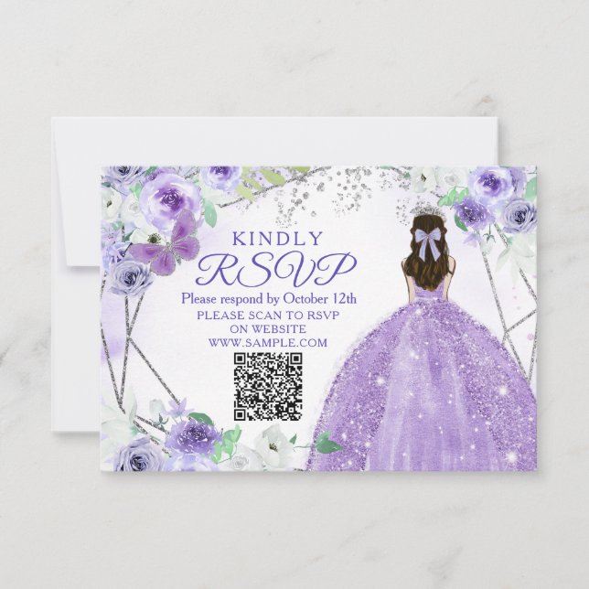 De Remerciements Carte RSVP Purple Lilac Quinceañera 15 Anos (Devant)
