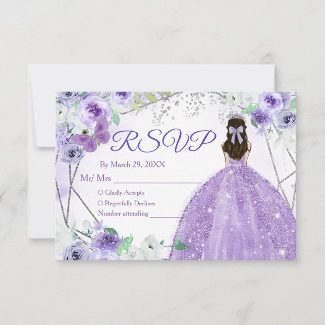 De Remerciements Carte RSVP Quinceañera 15 Anos Silver & Purple (Devant)