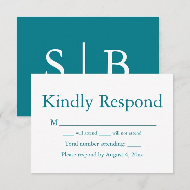 De Remerciements Carte RSVP Réponse Monogramme turquoise (Devant / Derrière)