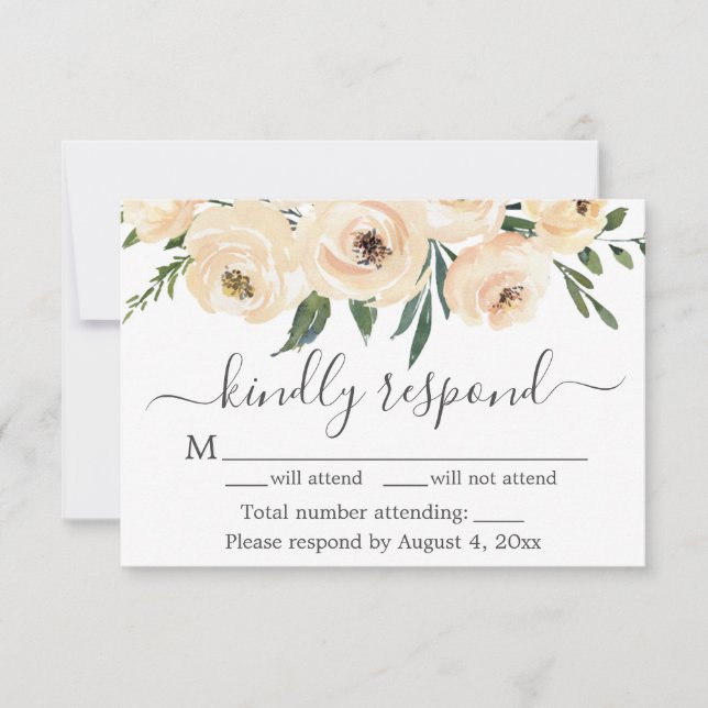 De Remerciements Carte RSVP Rose blanche or beige florale (Devant)