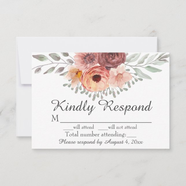 De Remerciements Carte RSVP Rush Rust Aquarelle Floral Wedal (Devant)