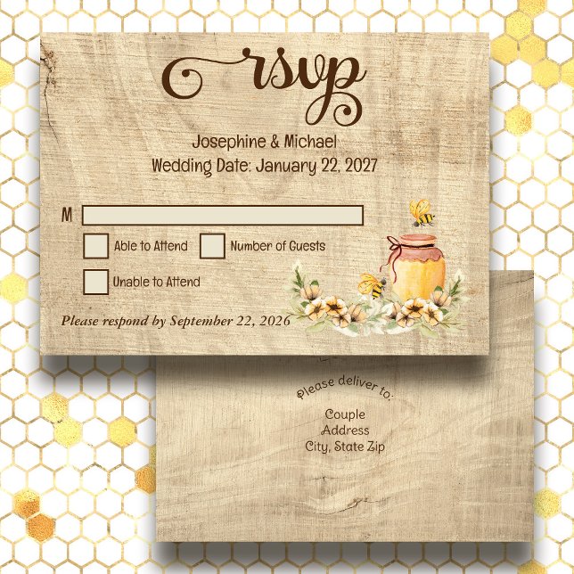 De Remerciements Carte RSVP Rustique Bumble Bee Wood Mariage campag (Créateur téléchargé)