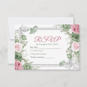 De Remerciements Carte Rsvp Silver Quinceañera Sage Green Crown
