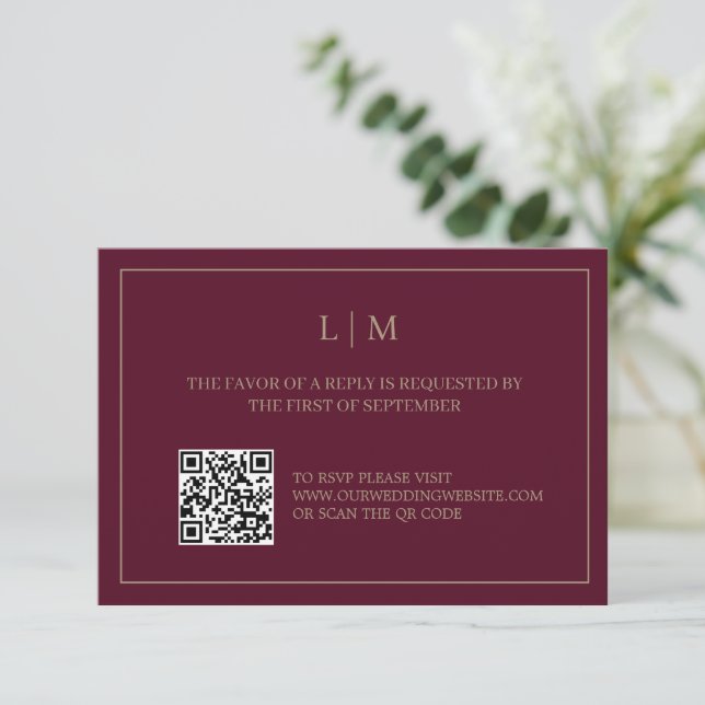 De Remerciements Carte RSVP simple Monogram Bourgogne QRCode Weddin (Debout devant)