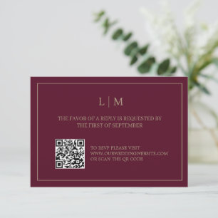 De Remerciements Carte RSVP simple Monogram Bourgogne QRCode Weddin