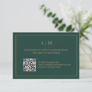 De Remerciements Carte RSVP simple Monogramme Emerald QRCode Weddin
