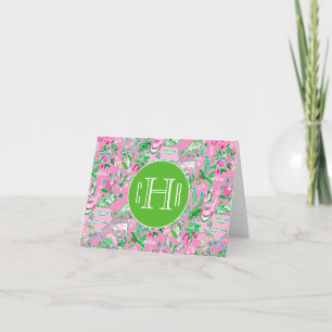 De Remerciements Carte Texas Pink & Green Preppy Monogrammé