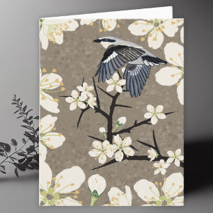 De Remerciements Carte vierge à dessin avec Shrike Bird et Flowers