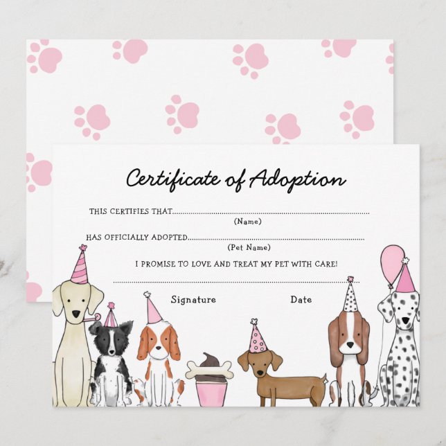 De Remerciements Certificat d'adoption Faisons la Fête carte d'anni (Devant / Derrière)