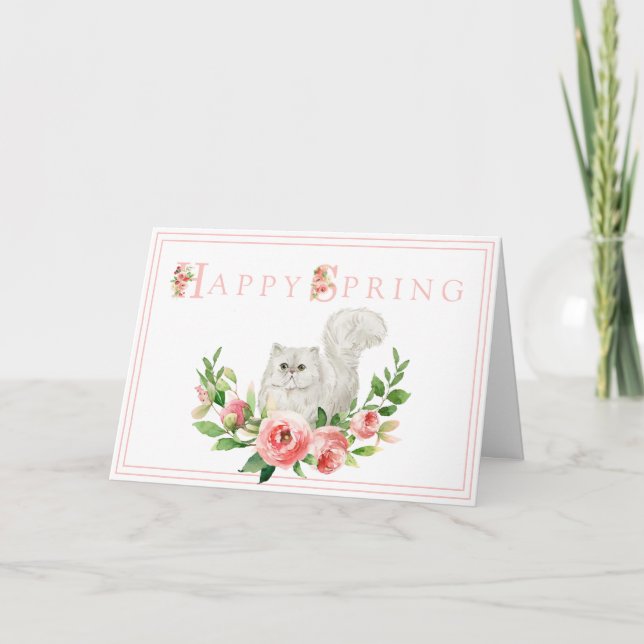 De Remerciements Chat blanc aux fleurs roses Carte Pâques (Devant)
