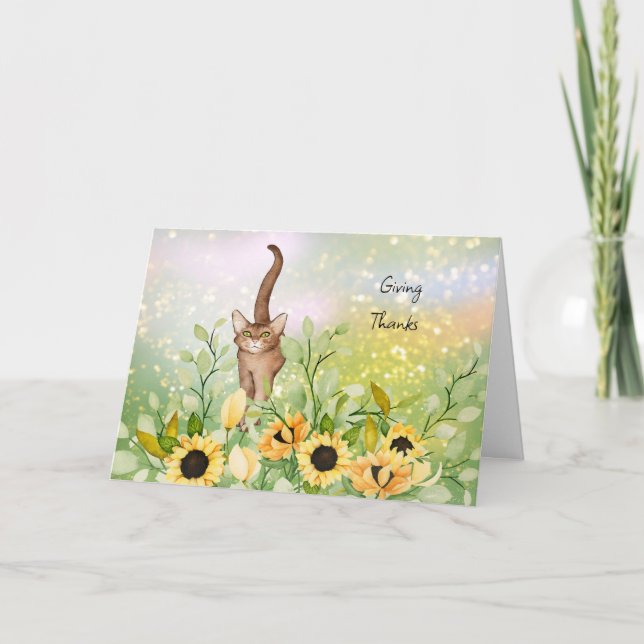De Remerciements Chat Brown avec Sunflowers Carte Thanksgiving (Devant)