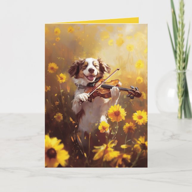 De Remerciements Chien mignon Jouant Violon Plié Carte (Devant)