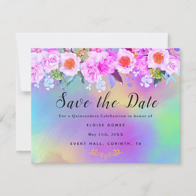 De Remerciements Colorful Gold Quinceañera Enregistrer la carte Dat (Devant)